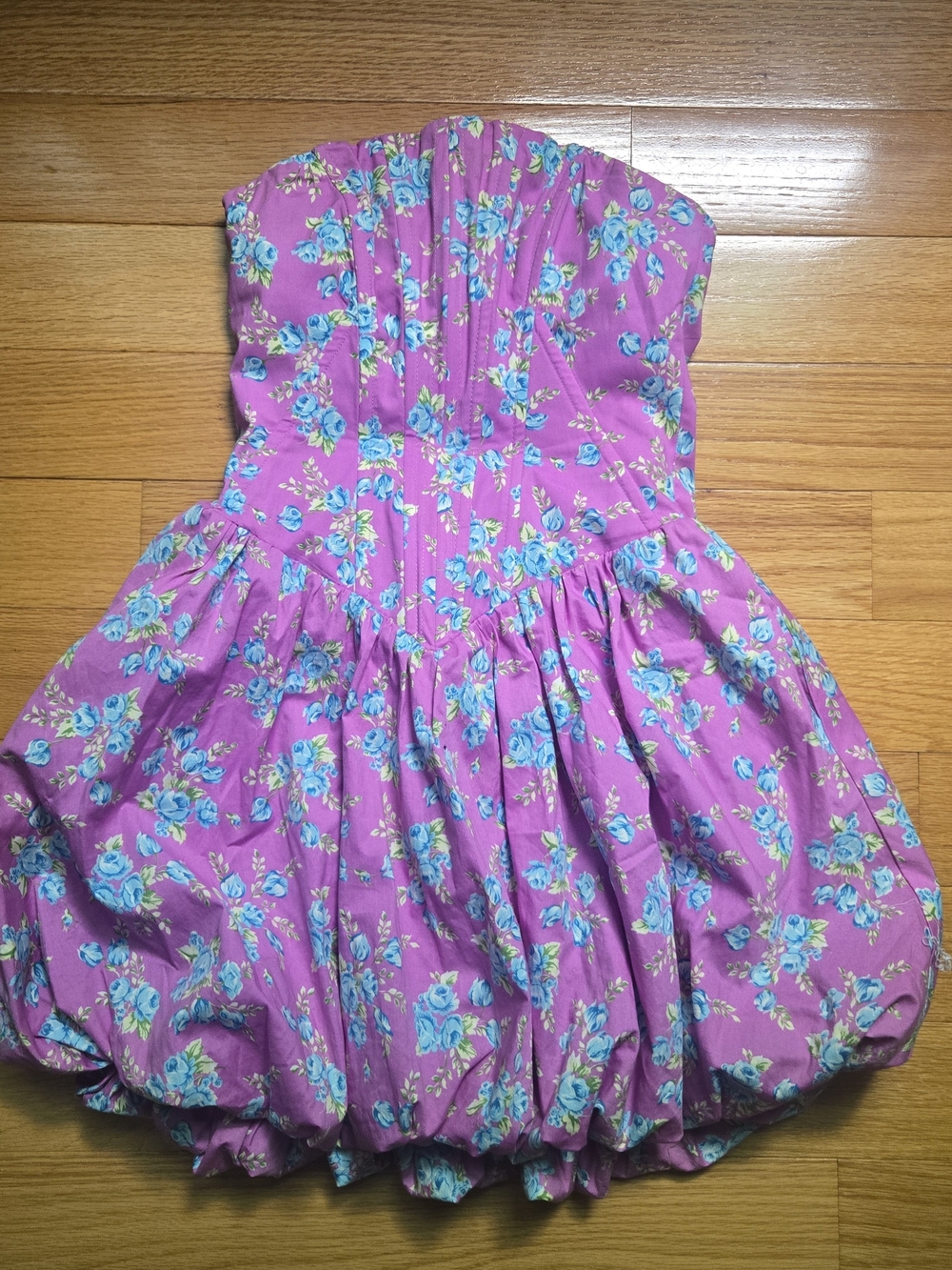 Zara Pink Strapless Floral Bubble-Hem Mini Dress